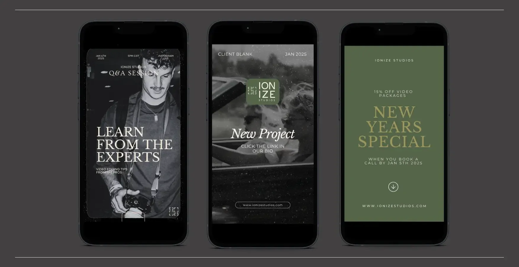 Ionize Studios mobile design