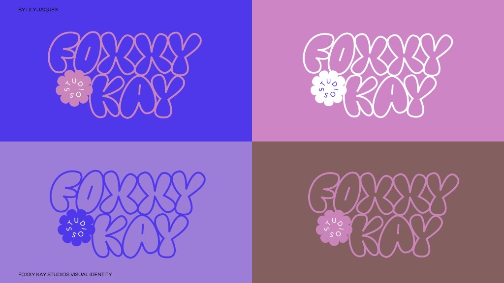 Foxxy Kay Studios primary logo shown in four colorways
