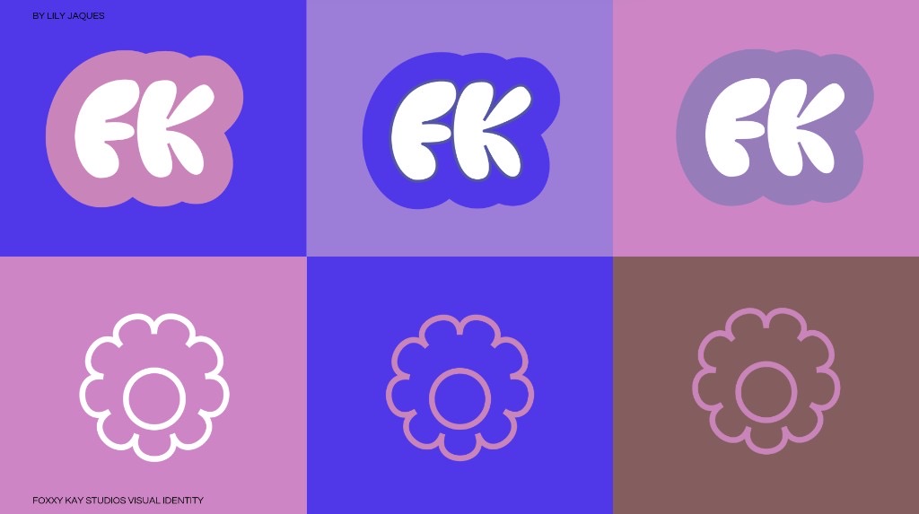 Foxxy Kay Studios logo mark and flower icon color variations