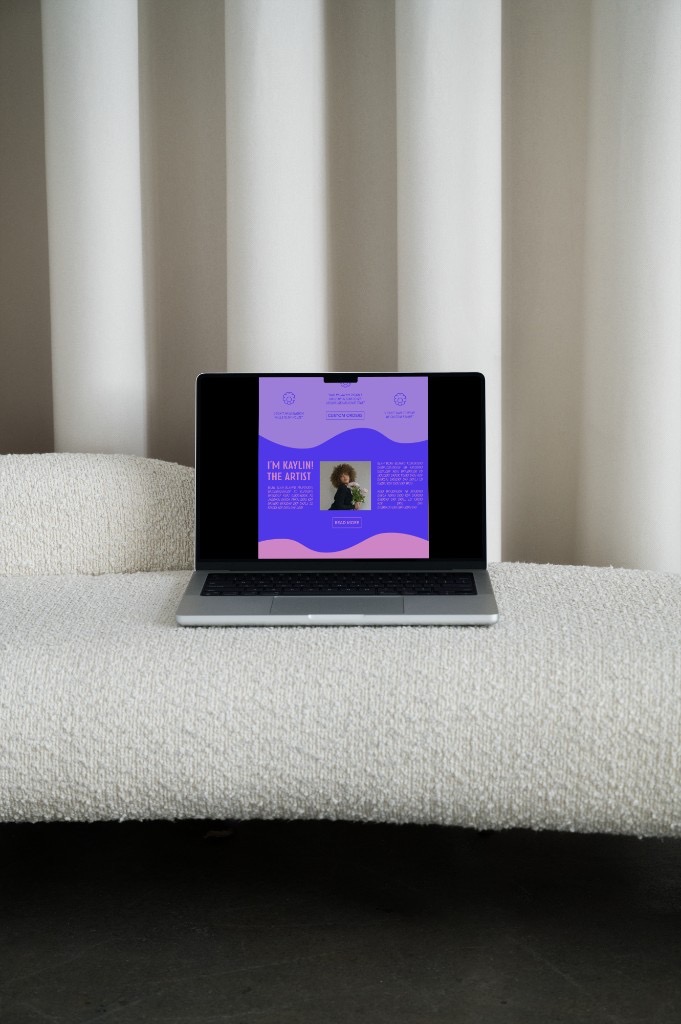 Foxxy Kay Studios about page on a laptop featuring the artist