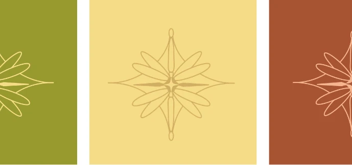 The Send Off Co compass-inspired brand symbol in olive, yellow and terracotta