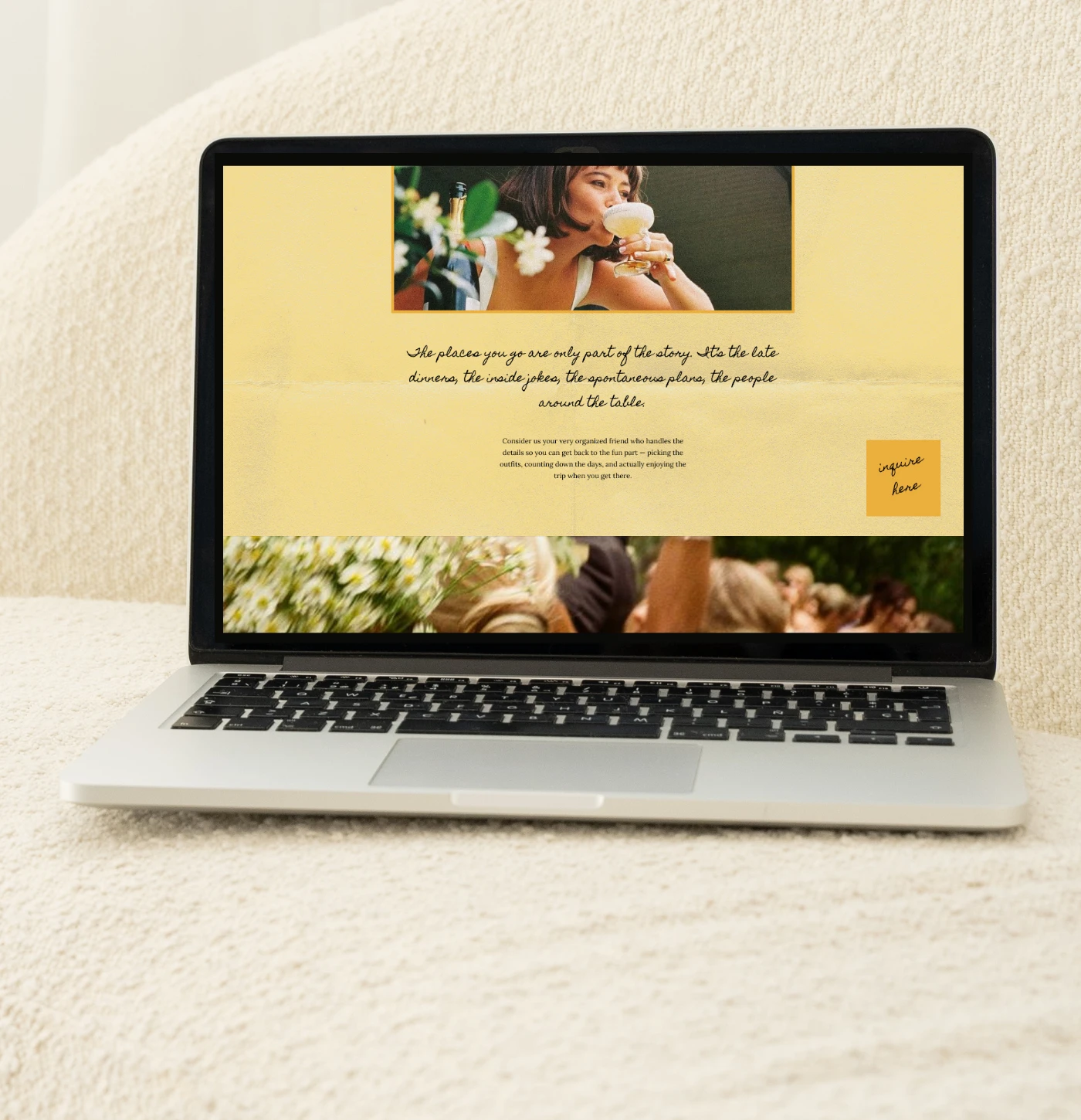 The Send Off Co travel planning website shown on a laptop