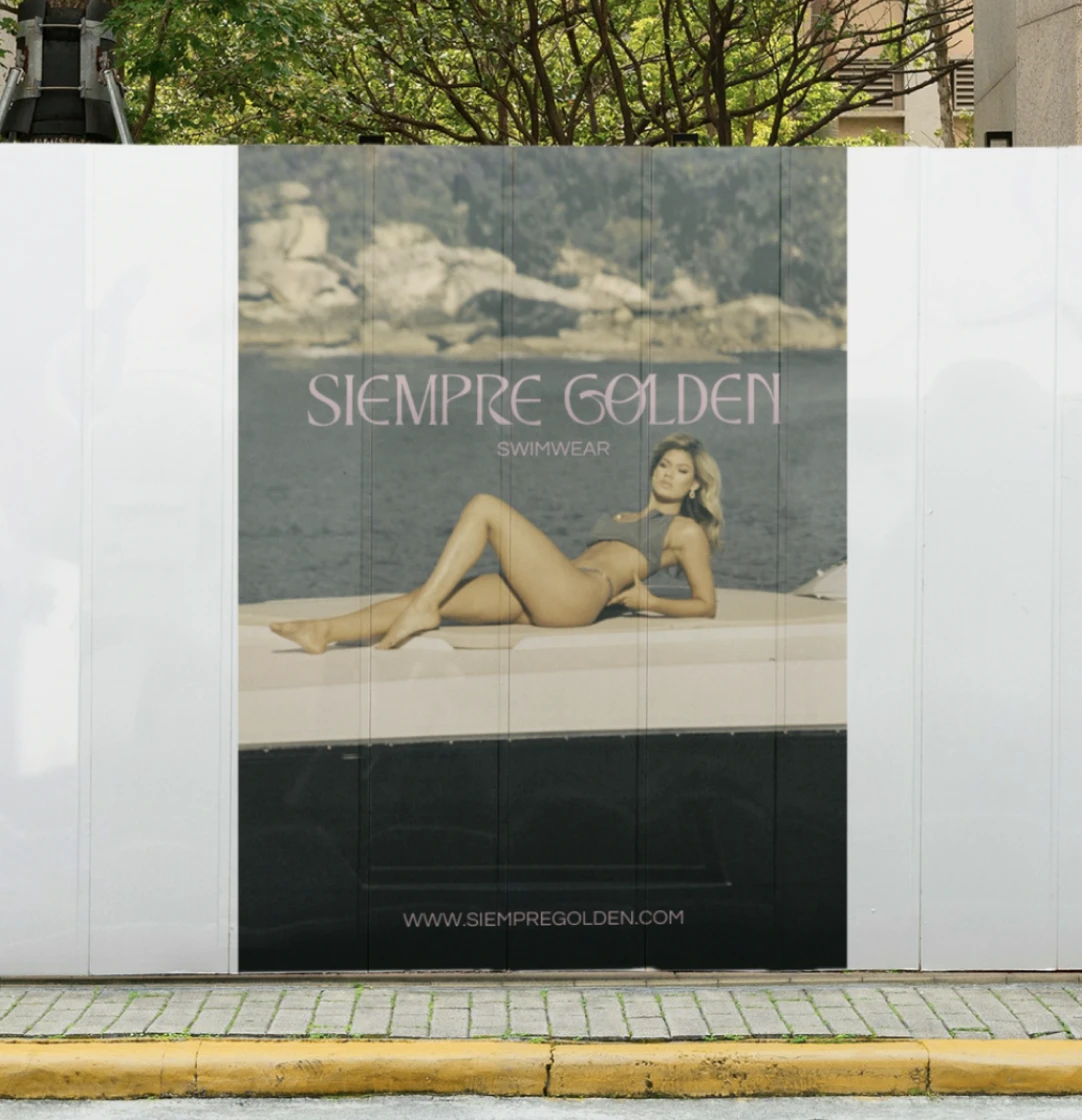 Siempre Golden billboard mockup featuring swimwear photography