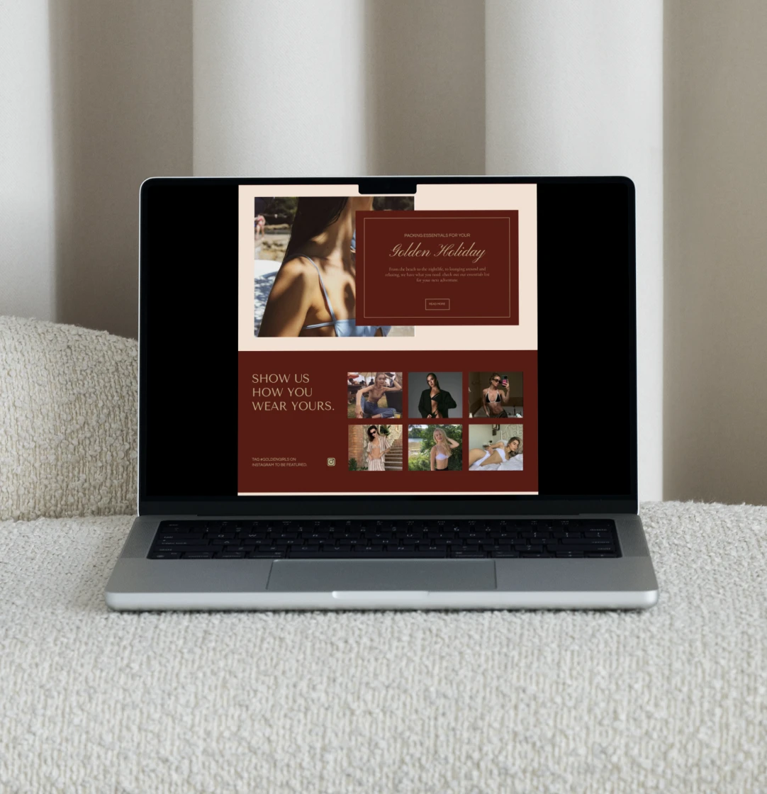 Siempre Golden website interior page shown on a laptop