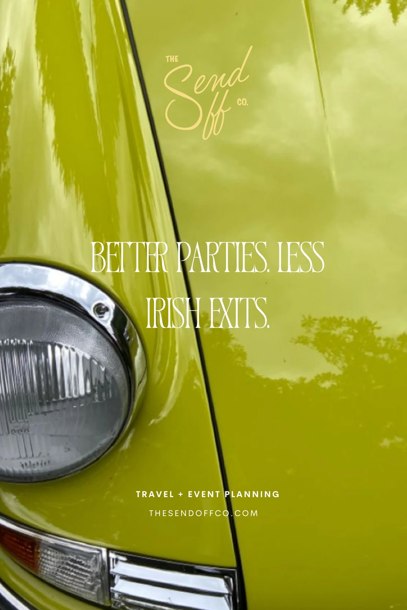 The Send Off Co. branding on a green vintage car